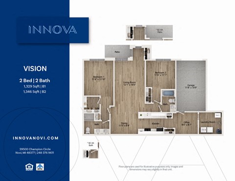 Floor plan for 2 beds, 2 baths, 1346 sqft